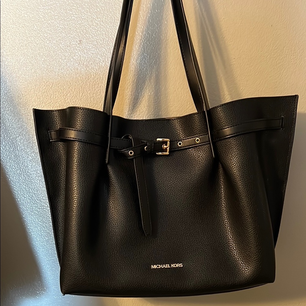 MICHAEL Michael Kors Black Tote Bag with Silver Buckle